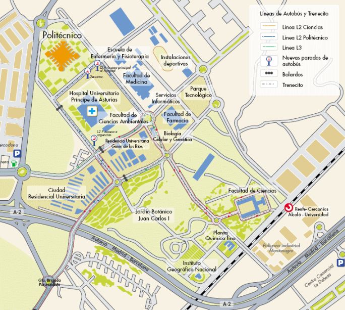 Mapa del campus externo de la UAH